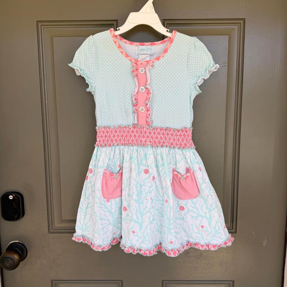 Serendipity Shrimp and Grits Kids Ruffle Dress Medium 5-6